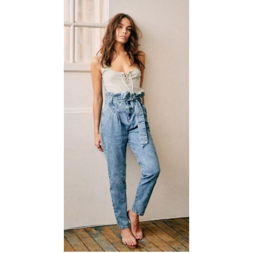 Sezane Alvin Jeans Slouchy High Rise Jeans 100%Cotton in Light Vintage Washed
